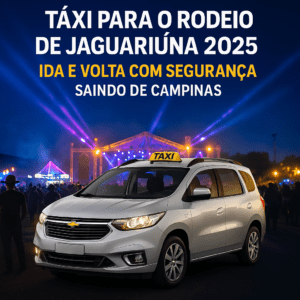 Táxi saindo de Campinas para o Rodeio de Jaguariúna 2025 com conforto e segurança